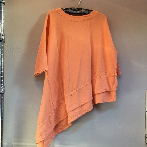 Maria De Guadalajara Womens Textured Asymmetric Tunic Top 3/4 Sleeve Orange - Picture 2 of 6